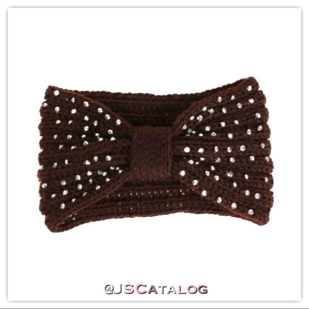 🤎Wide Bow Studded Winter Headband in Brown